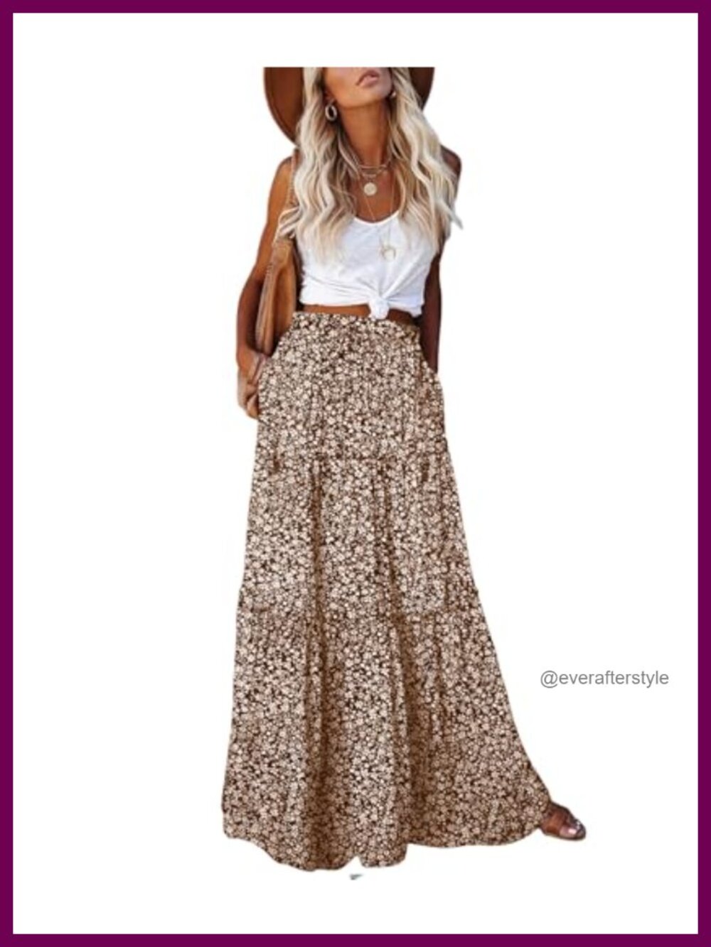 Boho Maxi Skirt High Waist Tie Flowy Chiffon with Pockets